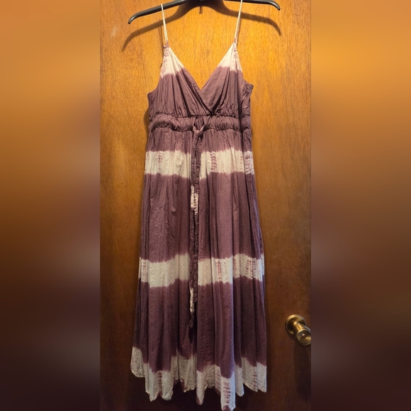 Metro 7 Mauve & White Tie-Dye Midi Summer Dress Sz8 - Picture 2 of 10